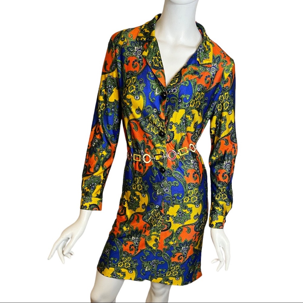 Vintage 70s Mod Floral Paisley Midi Dress